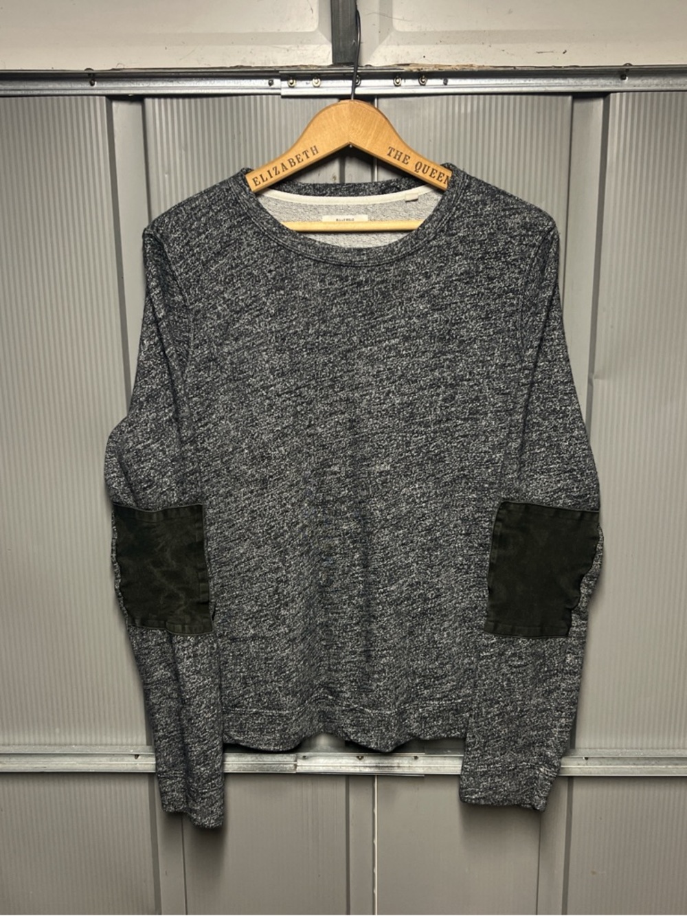 Billy Reid Mens Gray Cotton French Terry Sweatshirt Leather Elbow Patches Size M